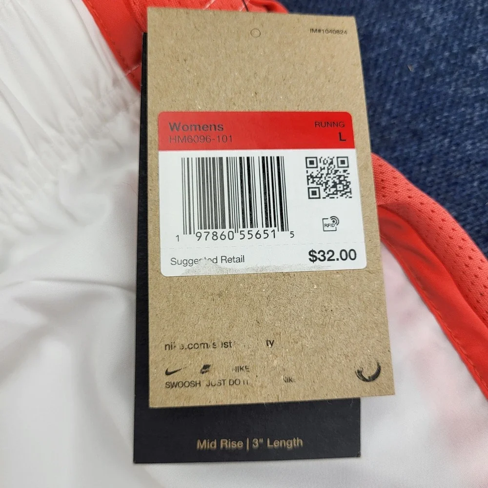 Nike Tempo Womens Large Dri-FIT 2 Pack Running Shorts White Coral Mid Rise